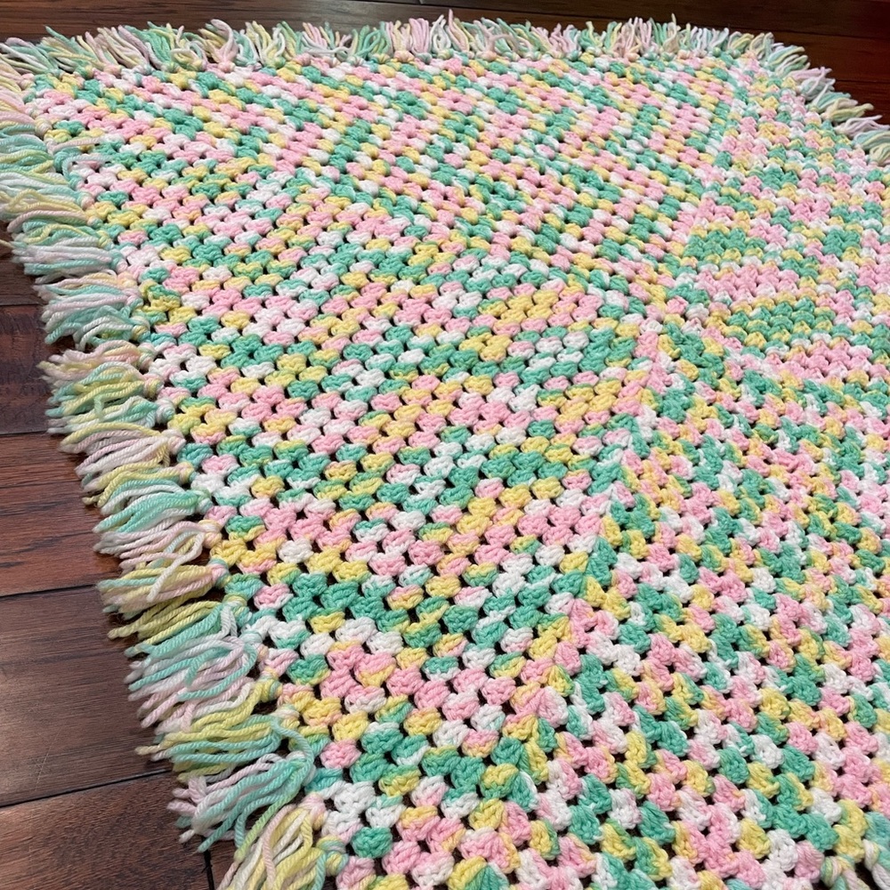 Handmade Gender Neutral Pastel Crochet Square Baby Blanket Afghan 33x33”